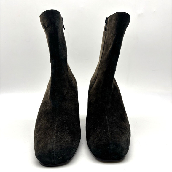 Vintage 80s Classique Black Brown Ombre Suede Cut-out Block Heel Zip Boot 8M - Picture 7 of 16